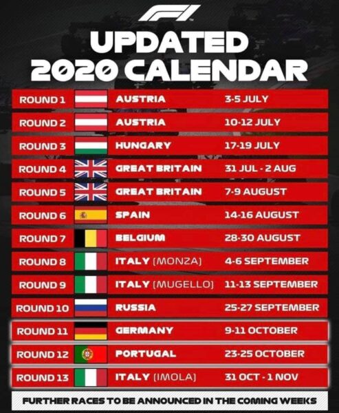 Updated calendar for F1 season 2020 – Blog for technology, motorsport ...